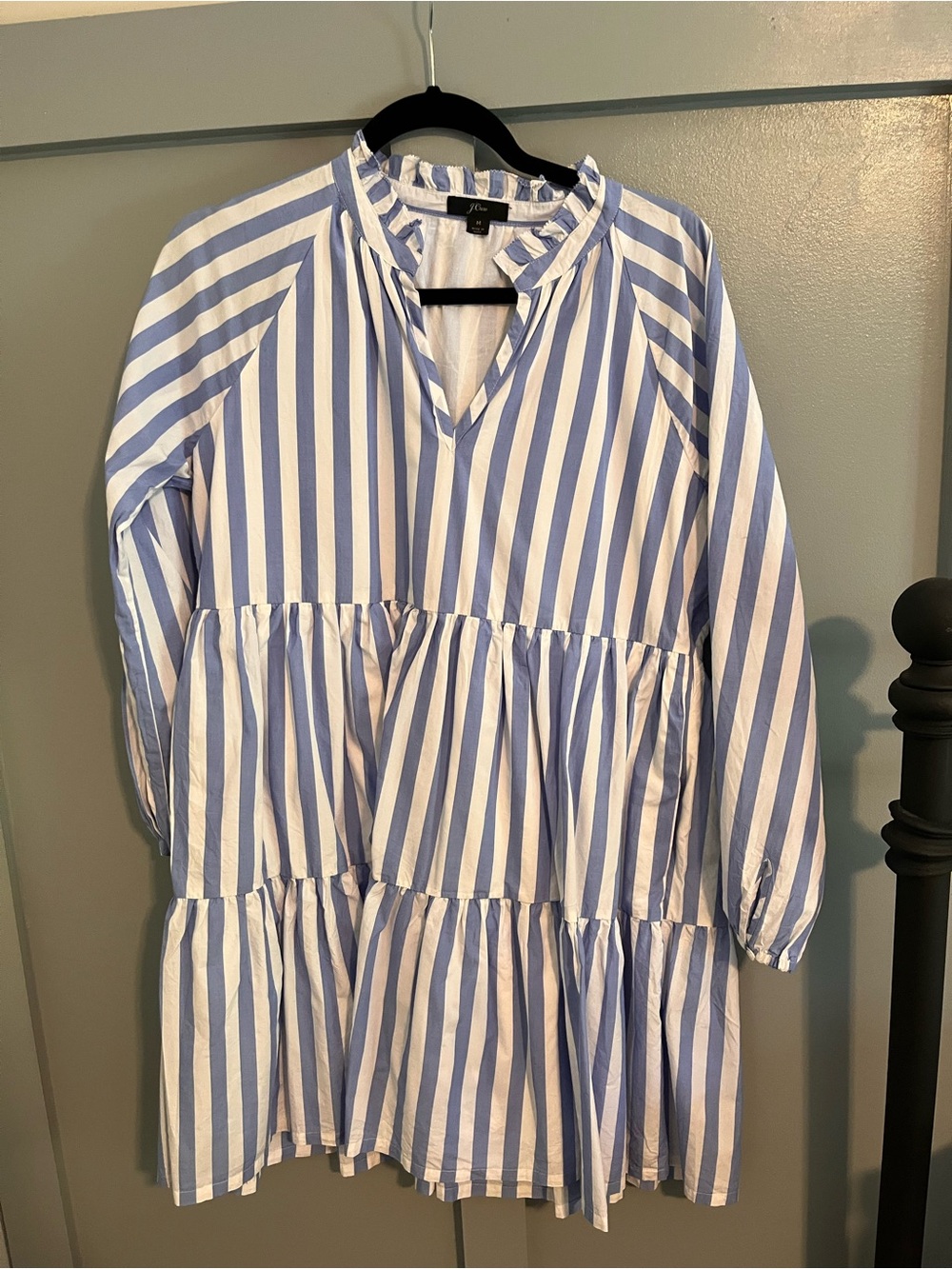 J. Crew Blue & White Striped Tiered Mini Dress